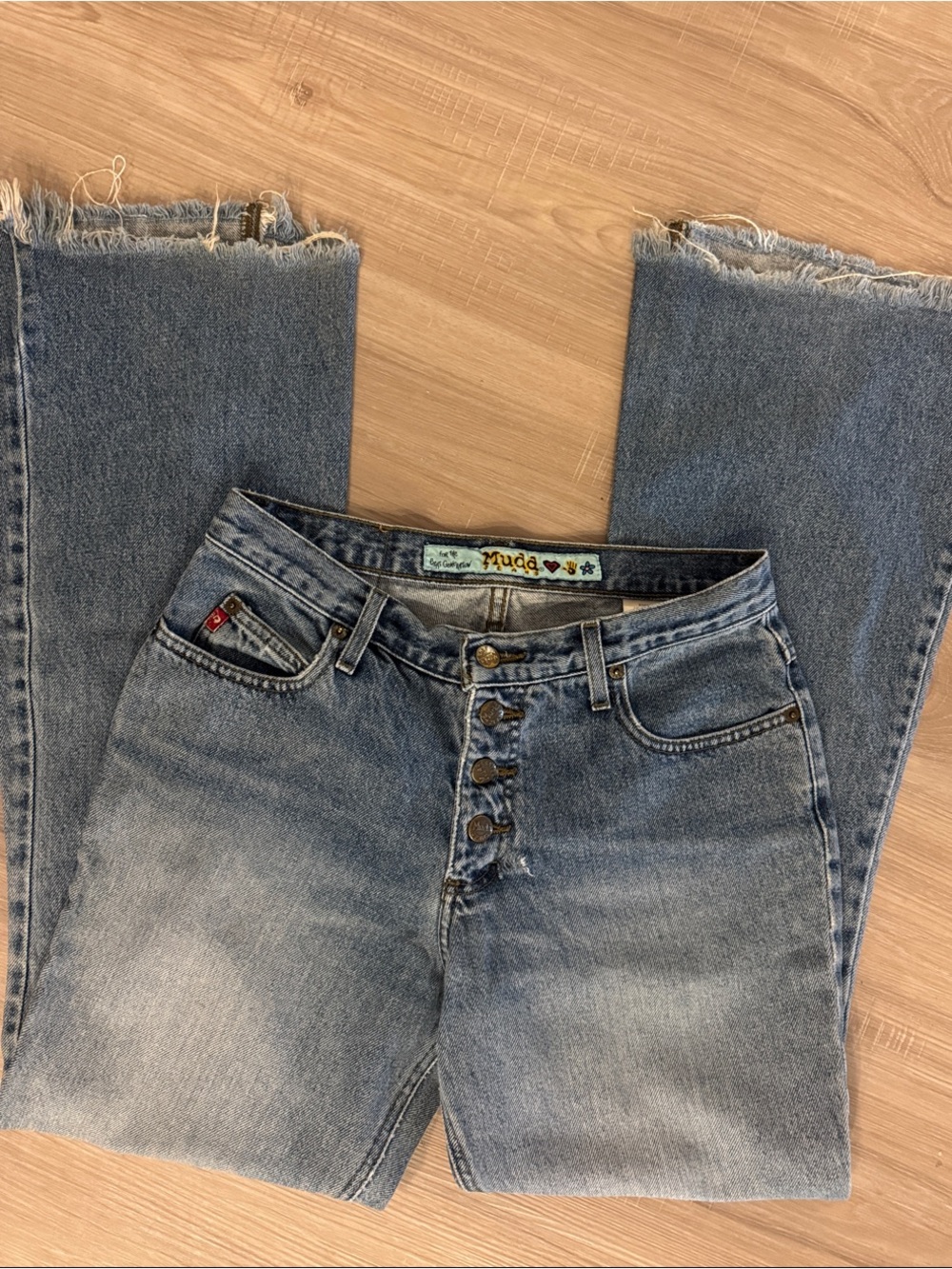 Vintage Y2K Mudd High-Rise Button-Fly Straight Jeans in Light Blue Denim